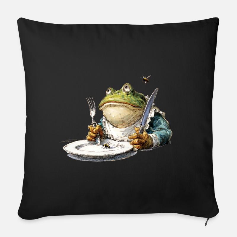 Grenouille à table avec des couverts - Coussin et housse de 45 x 45 cm - noir