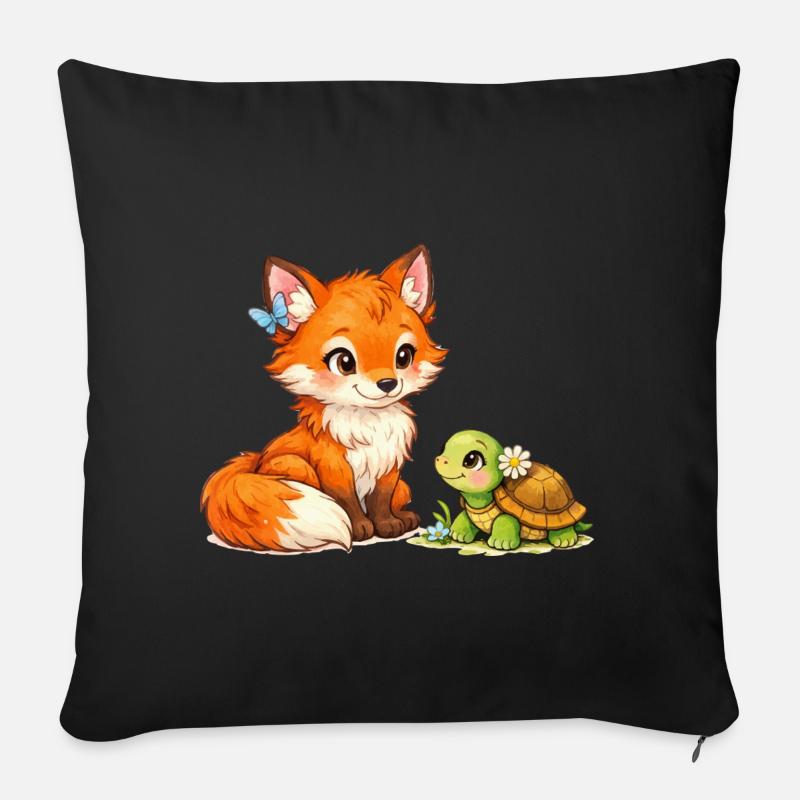 Fuchs und eine niedliche Schildkröte - Sofakissen mit Füllung 45 x 45 cm - Schwarz