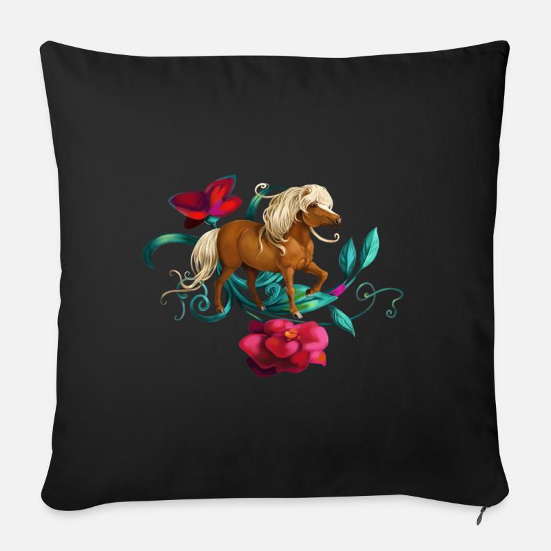 Kamelien Pony - Sofakissen mit Füllung 45 x 45 cm - Schwarz