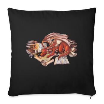 Kleiner lesender Drache - Geschenk für Leseratten - Sofakissen mit Füllung 45 x 45 cm - Schwarz - Vorne