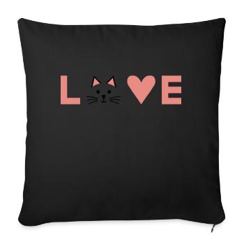 LOVE avec Visage de Chat – Design Minimaliste - Coussin et housse de 45 x 45 cm - noir - Devant