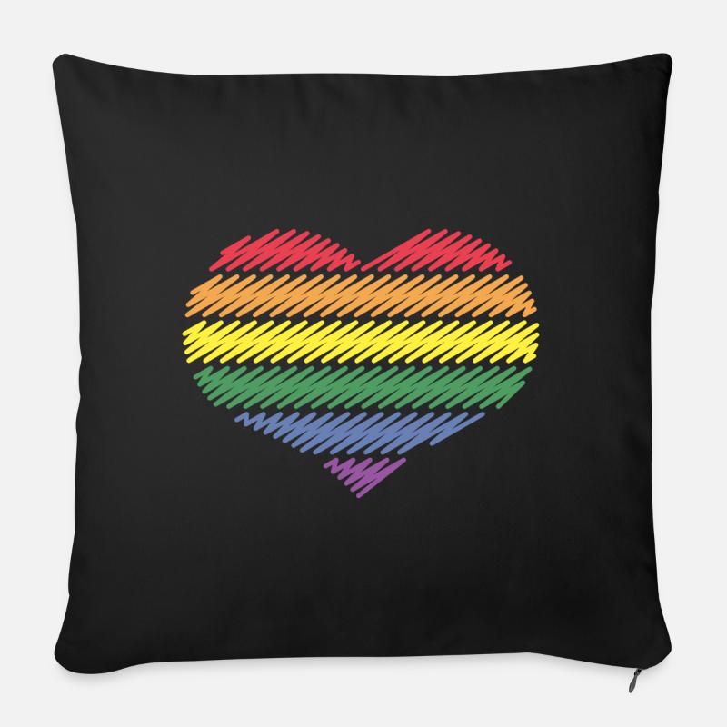 Rainbow Heart (Love / Scribble / 6s / PNG) - Sofa pillow with filling 45cm x 45cm - black