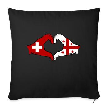 Suisse Géorgie Drapeau Mains Coeur Forme - Coussin et housse de 45 x 45 cm - noir - Devant