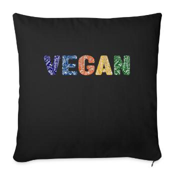 Vegan pattern - primary colors - Sofa pillow with filling 45cm x 45cm - black - Front