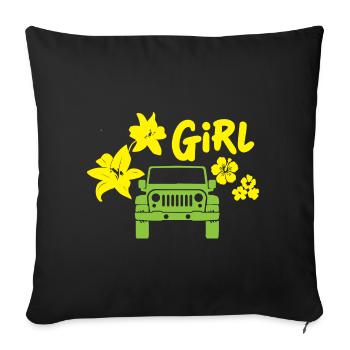 Femme avec véhicule tout-terrain - Coussin et housse de 45 x 45 cm - noir - Devant