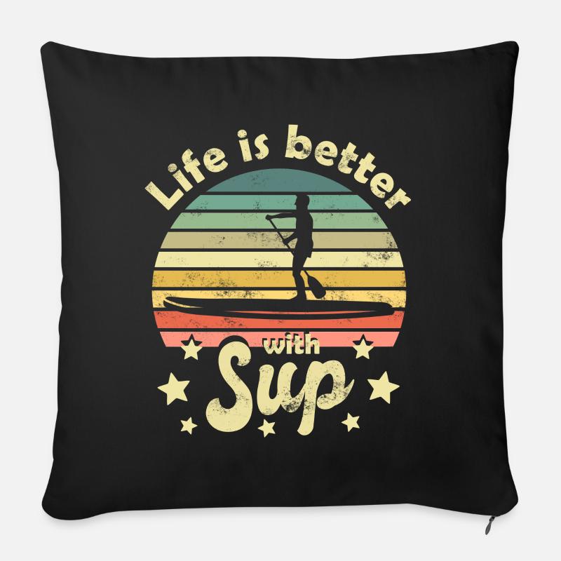Stehpaddeln Stand Up Paddling - Sofakissen mit Füllung 45 x 45 cm - Schwarz
