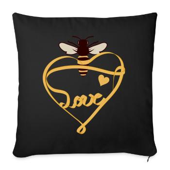Abeille stylisée avec ruban jaune et beaucoup d’amour - Coussin et housse de 45 x 45 cm - noir - Devant
