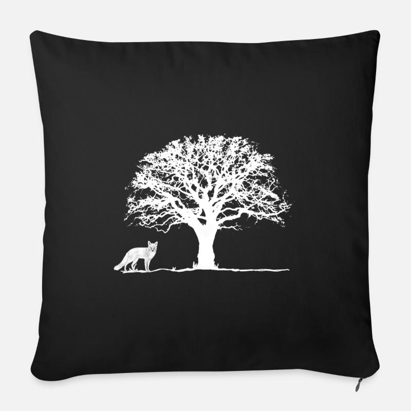 Tree and fox - Sofa pillow with filling 45cm x 45cm - black
