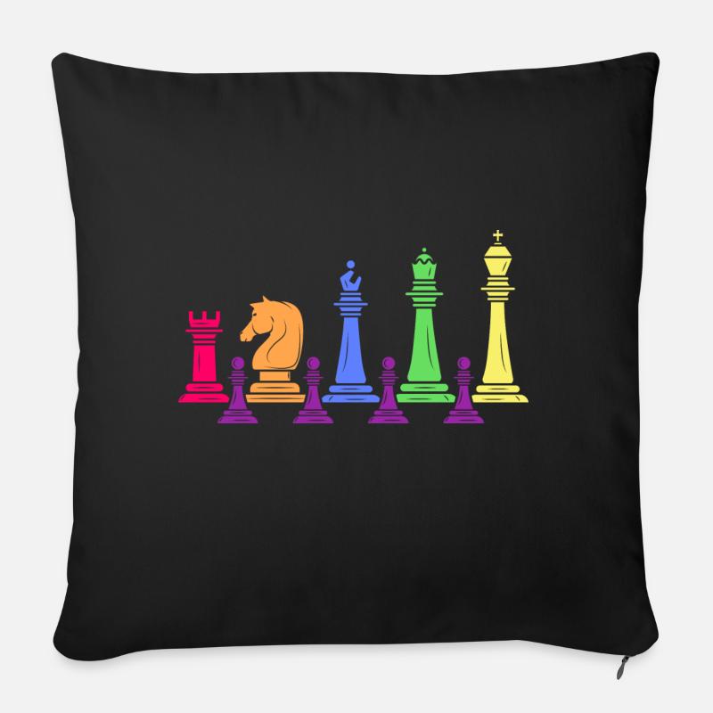 Échecs Échec et mat Joueur d’échecs Famille d’échecs - Coussin et housse de 45 x 45 cm - noir