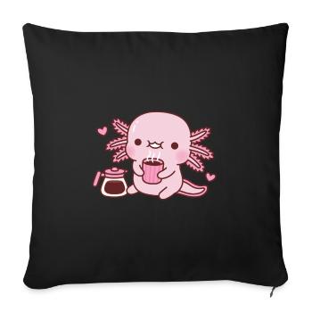 Cute Axolotl Loves Hot Coffee - Sofa pillow with filling 45cm x 45cm - black - Front