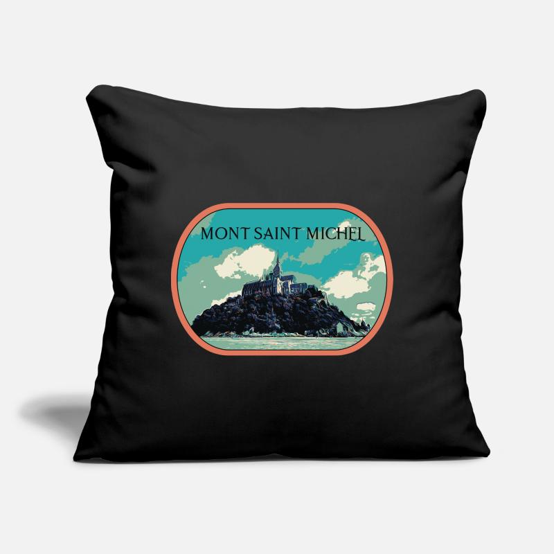 Illustration en bleu et vert du Mont Saint Michel Coussin et housse de 45 x 45 cm
