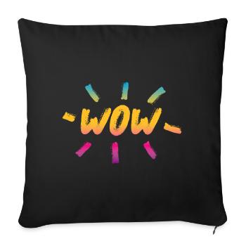 WOW pinceau arc-en-ciel écriture manuscrite enthousiasme plaisir - Coussin et housse de 45 x 45 cm - noir - Devant