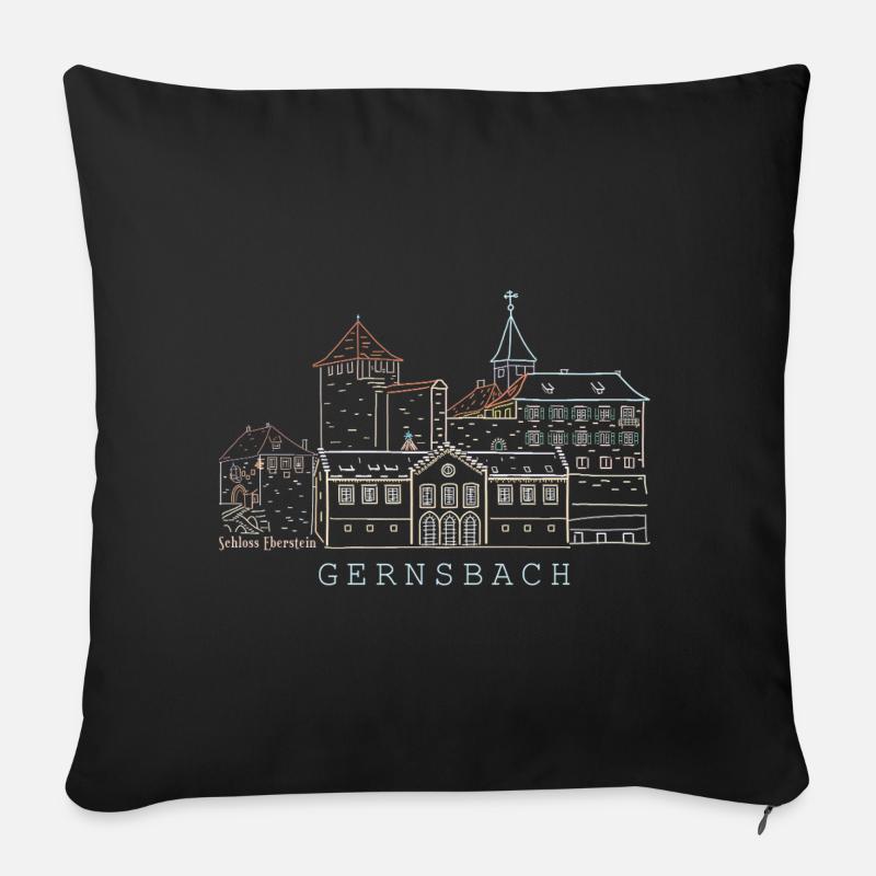 Gernsbach, Zeichnung Schloss Eberstein Schwarzwald - Sofakissen mit Füllung 45 x 45 cm - Schwarz