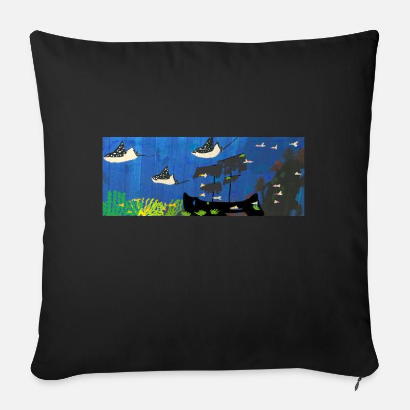 rochen , schiff, fische - Sofakissen mit Füllung 45 x 45 cm - Schwarz