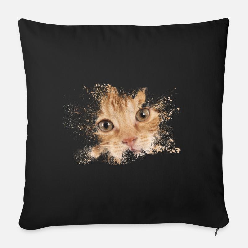 Orangene Katze mit Aquarellspritz - Sofakissen mit Füllung 45 x 45 cm - Schwarz