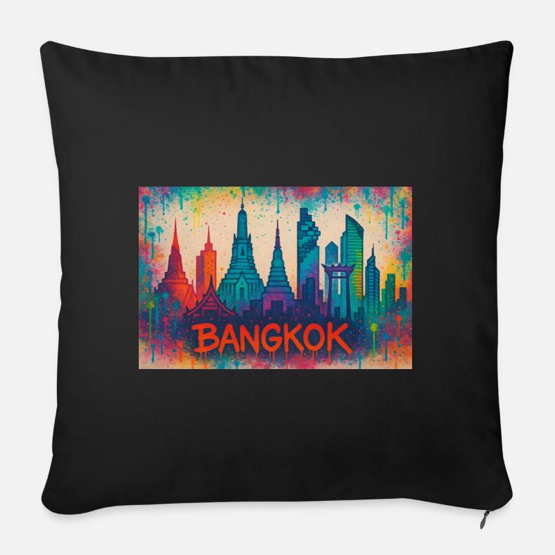 Bangkok Skyline im Graffiti Stil - Sofakissen mit Füllung 45 x 45 cm - Schwarz