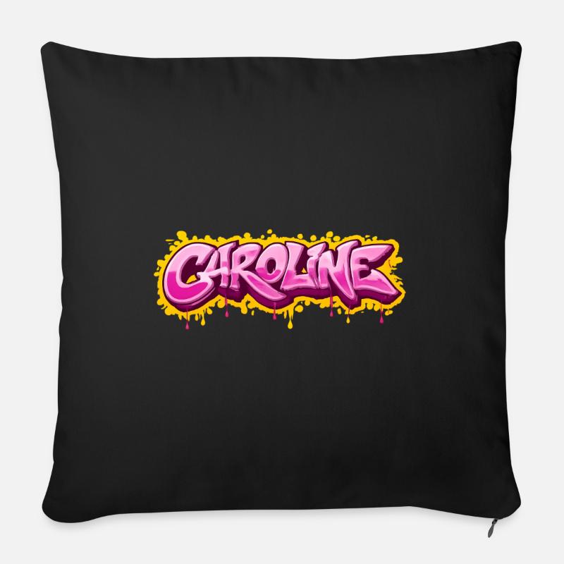 CAROLINE GRAFFITI NAME FOR PERFECT GIFT PRINTABLE  - Coussin et housse de 45 x 45 cm - noir