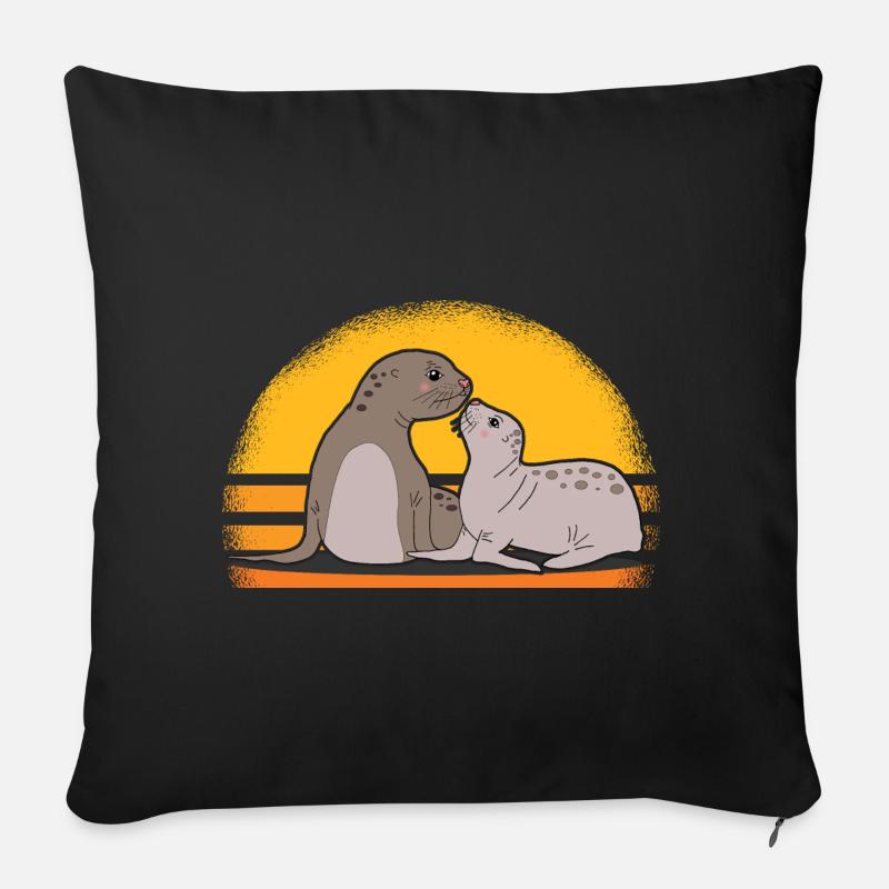 Robbe mit Baby niedliche Seehunde Robben Geschenk - Sofakissen mit Füllung 45 x 45 cm - Schwarz