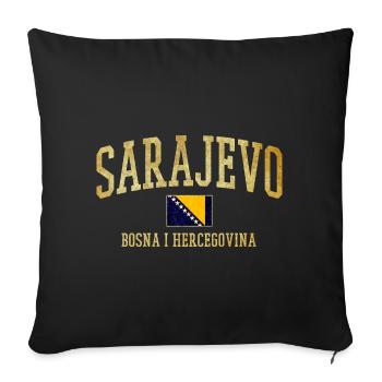 Lettrage doré de Sarajevo avec drapeau bosnien - Coussin et housse de 45 x 45 cm - noir - Devant