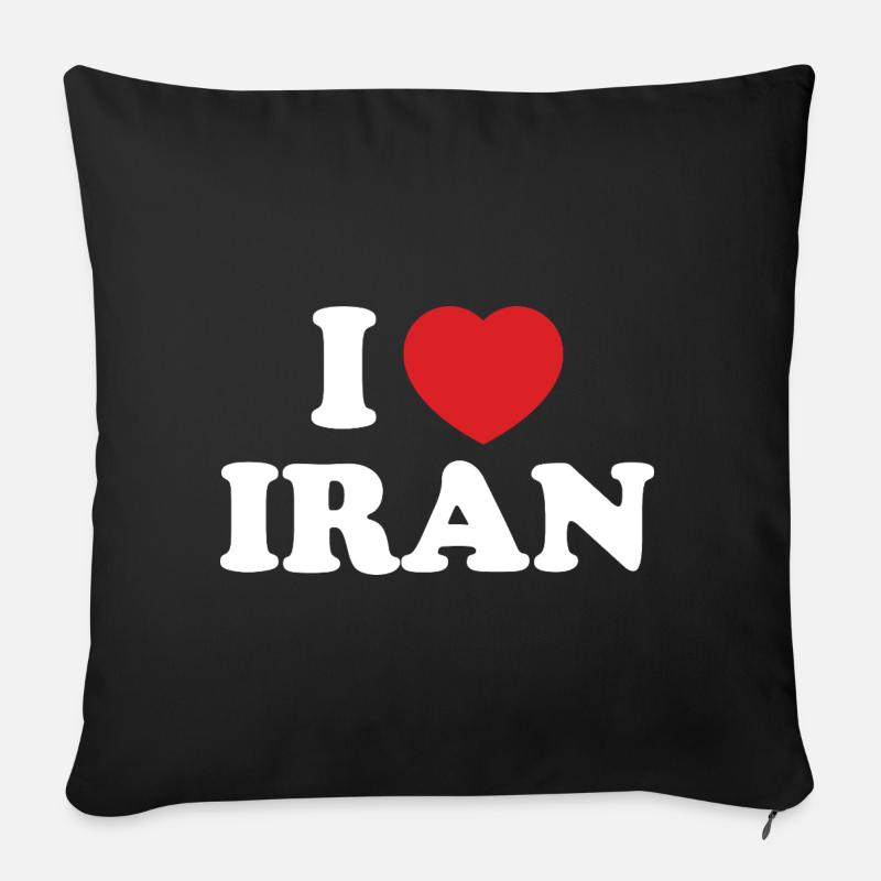 Emblème du cœur d’Iran I Love - Coussin et housse de 45 x 45 cm - noir