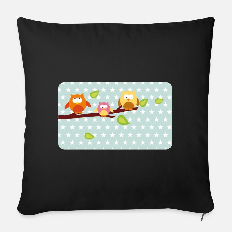 Petits hiboux avec astérisque menthe | Personnalisable - Coussin et housse de 45 x 45 cm - noir