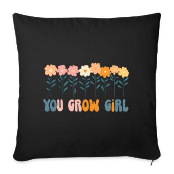 Du Grow Mädchen Blumen Banner - Sofakissen mit Füllung 45 x 45 cm - Schwarz - Vorne