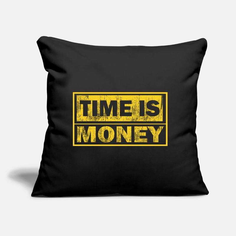 Le temps, c’est de l’argent – design noir et jaune Coussin et housse de 45 x 45 cm