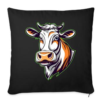 Vache Moo mignonne - Coussin et housse de 45 x 45 cm - noir - Devant