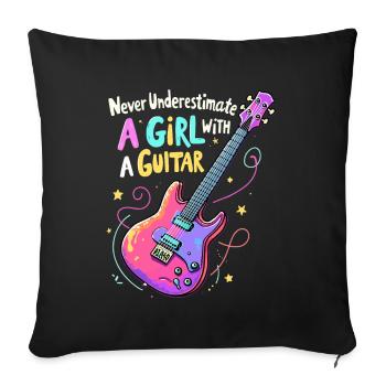 Fille avec la puissance de la guitare - Coussin et housse de 45 x 45 cm - noir - Devant