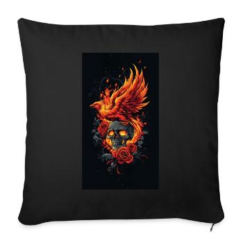 Phoenix Skull in Flames and Roses - Sofa pillow with filling 45cm x 45cm - black - Front