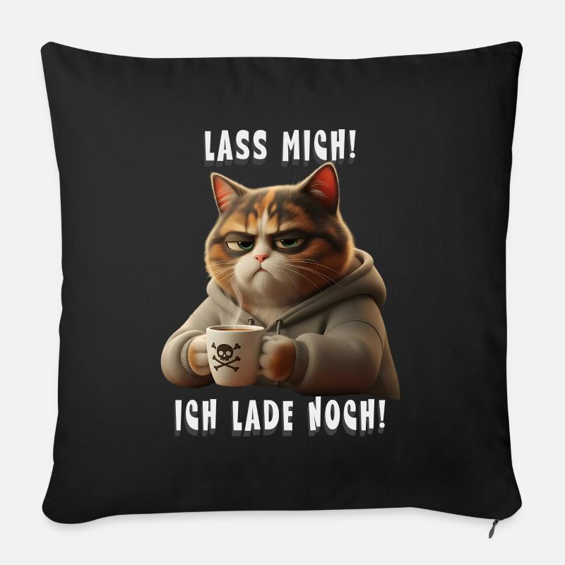 Grumpy Katze mit Kaffee Hoodie Morgenmuffel - Coussin et housse de 45 x 45 cm - noir