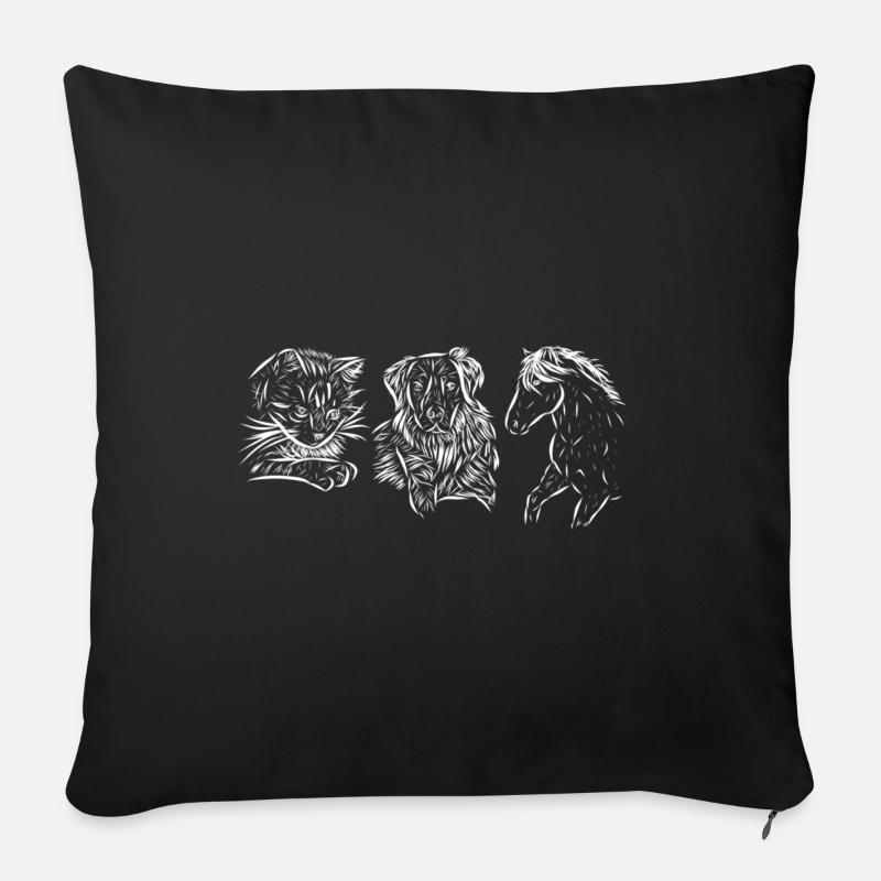 Cheval, chat et chien - Coussin et housse de 45 x 45 cm - noir