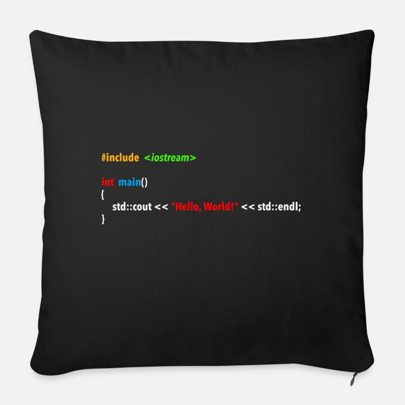 Hello World Code - Coussin et housse de 45 x 45 cm - noir