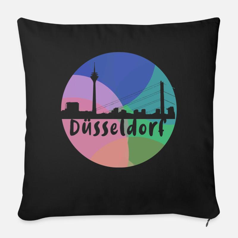 düsseldorf,skyline,kreis,bunt,regenbogen,retro - Sofakissen mit Füllung 45 x 45 cm - Schwarz