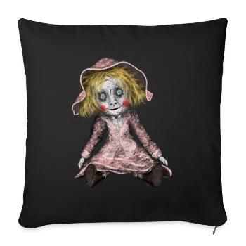T-shirt d’horreur - Peur des poupées? - Coussin et housse de 45 x 45 cm - noir - Devant