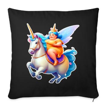 Niedliche dicke Fee auf Einhorn - Sofakissen mit Füllung 45 x 45 cm - Schwarz - Vorne