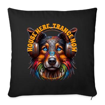 HOUSE HERE TRANCE NOW - Collie with Headphones! - Sofa pillow with filling 45cm x 45cm - black - Front