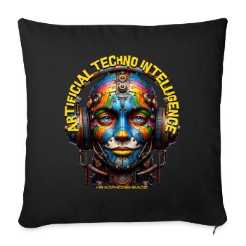 AI TECHNO INTELLIGENCE - Cool AI with Headphones! - Sofa pillow with filling 45cm x 45cm - black - Front