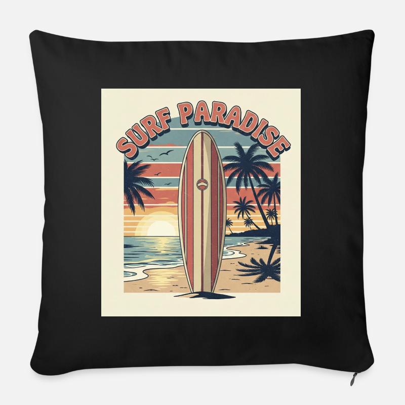Surf Paradise Design rétro - Coussin et housse de 45 x 45 cm - noir