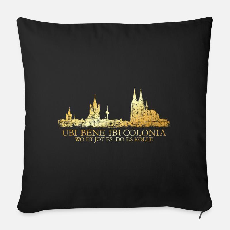 Kölner Skyline mit römischem Köln Spruch Ubi Bene - Sofakissen mit Füllung 45 x 45 cm - Schwarz