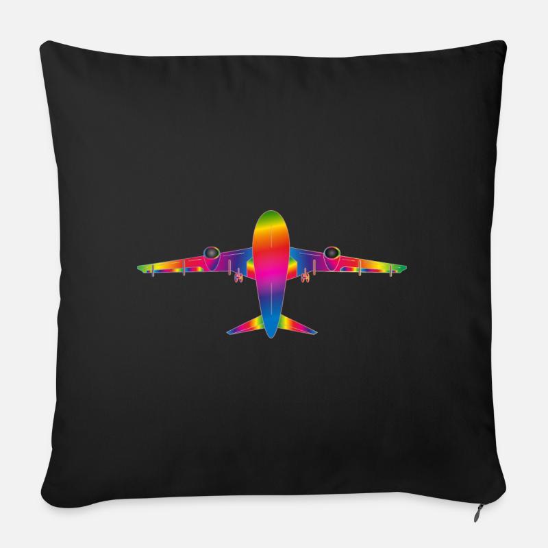 Flugzeug in Regenbogenfarben - Sofakissen mit Füllung 45 x 45 cm - Schwarz