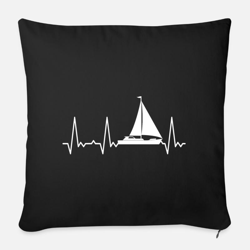 Herzschlag Segelboot - Sofakissen mit Füllung 45 x 45 cm - Schwarz