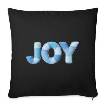 Blue Patchwork Joy Schriftzug - Sofakissen mit Füllung 45 x 45 cm - Schwarz - Vorne
