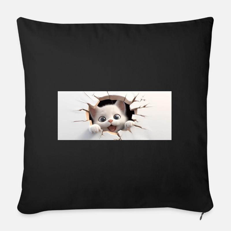 Petit chat 3D dans un trou - Coussin et housse de 45 x 45 cm - noir