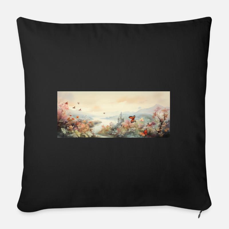 Landschaft mit Schmetterling - Sofakissen mit Füllung 45 x 45 cm - Schwarz