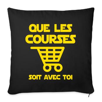 Que les courses soit avec toi humour shopping - Coussin et housse de 45 x 45 cm - noir - Devant