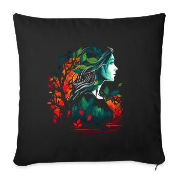 La femme comme de la forêt féerique Aquarelle à l’aérographe - Coussin et housse de 45 x 45 cm - noir - Devant