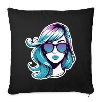 Cartoon girl with glasses. - Sofa pillow with filling 45cm x 45cm - black - Front