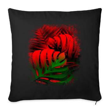 Muster mit Pflanzen Monstera Farn Blätter rot grün - Sofakissen mit Füllung 45 x 45 cm - Schwarz - Vorne