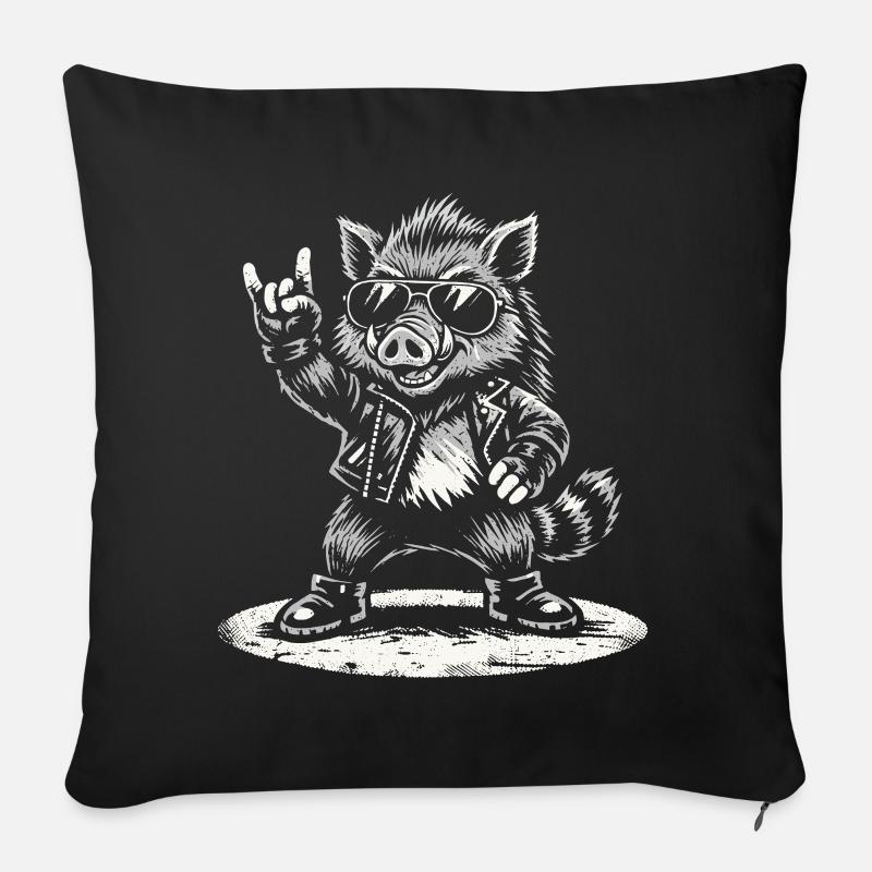 Retro Wildschwein Rock Musik Geschenk Lustig - Sofakissen mit Füllung 45 x 45 cm - Schwarz